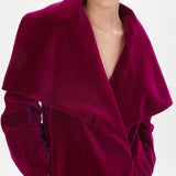 PLAIN AUBERGINE VELVET LAPEL COAT