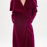 PLAIN AUBERGINE VELVET LAPEL COAT