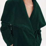 PLAIN BOTTLE GREEN VELVET LAPEL COAT