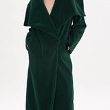 PLAIN BOTTLE GREEN VELVET LAPEL COAT