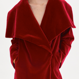 PLAIN CORAL VELVET LAPEL COAT