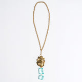 BRASS FLOWER AND WATER GREEN STONES NECKLACE