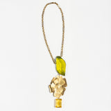 GRADIENT GREEN PENDANT WITH BRASS FLOWER AND YELLOW STONE NECKLACE