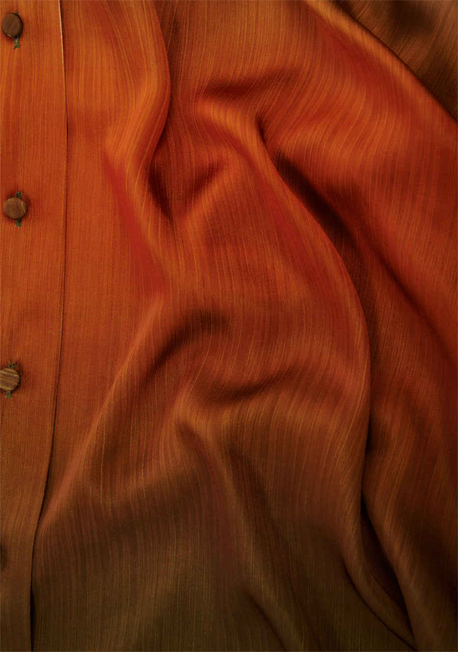 JANTAMINIAU ORANGE OLIVE CRINKLE PRINTED SHIRT DRESS